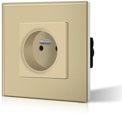 Wandcontactdoos Goud - Stopcontact - Energie Aansluiten - Gehard Kristal Paneel - 86mm x 86mm - Goud