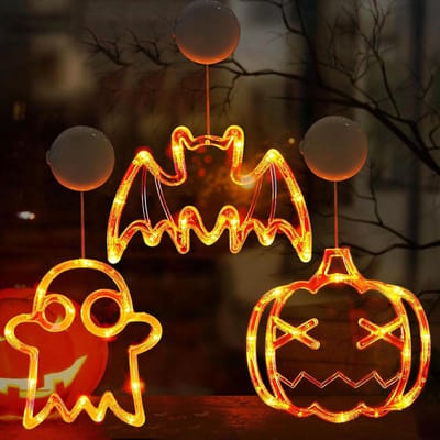Pompoen Decoratieve Halloween Raamverlichting - 3 stuks - Zuignap - Oranje - Pompoen Geest - Halloween Decoraties - Raamverlichting - Halloween Raamdecoratie