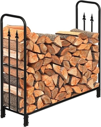 Houthok - Houtopslag - Open Haard - Weerbestendig Frame - 124 cm Hoog - Zwart
