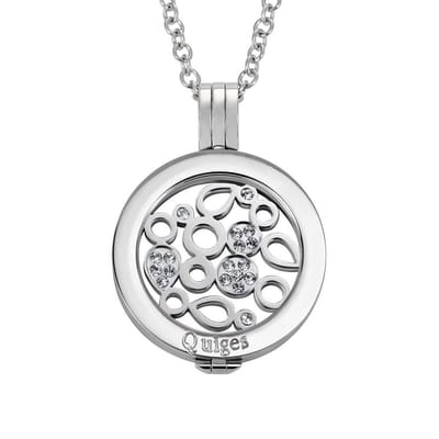 Quiges Munthouder met Ketting en Munt 25mm Zirkonia Druppels - RVS Zilverkleurig - EPRHZ493