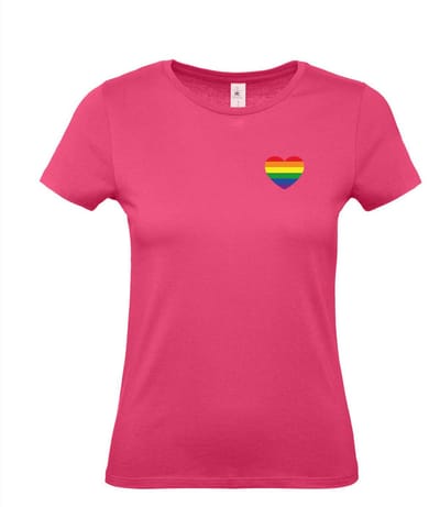 Dames T-shirt Regenboog hartje | Regenboog vlag | Gay pride kleding | Pride shirt | Roze | maat XS