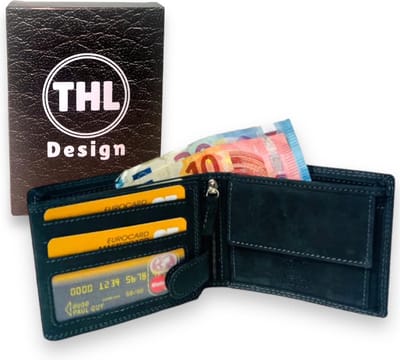 THL Design - Portemonnee Heren - Leren Billfold - Geschenkdoos - Mannen Cadeautjes - Vintage Leer Zwart