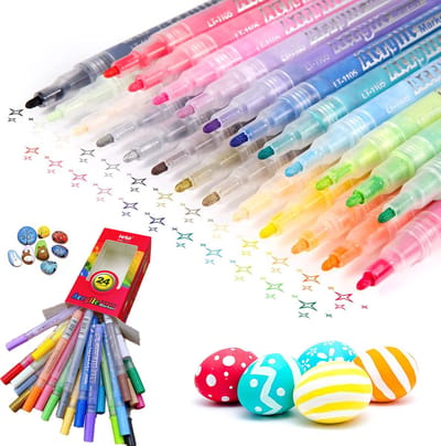 Rainbecom - 24 Kleuren Acryl Marker Stiften - 1 mm Lijndikte - Waterdicht- Acrylstiften met Polyester Punt - Stiften voor het Schilderen van Eieren Stenen, Keramiek, Glas, Canvas, Papier - Acrylverfpennen Tekenset