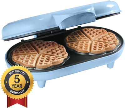 Bestron Wafelijzer - ADWM1000B - 1000W - 10 hartvormige wafels - Anti aanbaklaag - Blauw - 5 jaar garantie