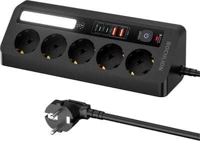OYLCDI-Tafelcontactdoos met 5 stopcontacten - 4 USB-poorten (PD 35 W & 20 W) - LED-verlichting - schakelaar - 2 m kabel - hoekstopcontact voor kantoor en thuis