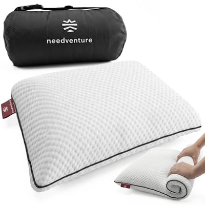 Opvouwbaar Reiskussen - Oprolbaar & Draagbaar - needventure® Kampeerkussen - Nekkussen - Traagschuim Kussen - Mini Hoofdkussen - Memory Foam - Kinderen & Volwassenen - Geschikt voor Auto & Vliegtuig - Voorkom Nekklachten