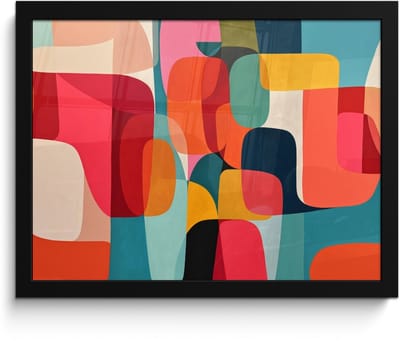 Poster in lijst - Fotolijst 40x30 cm - Posters - Vormen - Kleurrijk - Abstract - Vlakken - Posterlijst zwart - Decoratie - Wanddecoratie woonkamer - Muurdecoratie slaapkamer