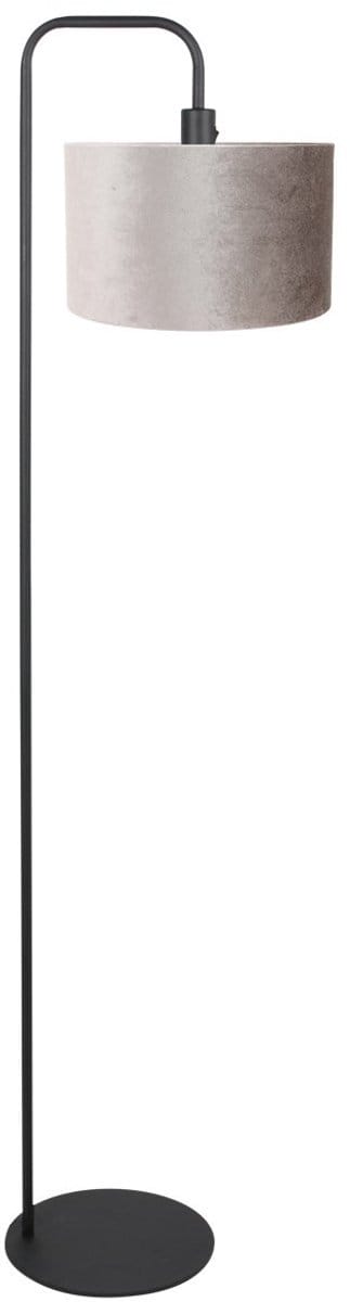 Vloerlamp Forma 4776ZW zwart met grijs/taupe velours kap - trendy in stevig metaal en stof, diameter 30 cm, hoogte 18 cm - Mexlite