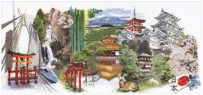 Thea Gouverneur - Borduurpakket met telpatroon - 548 - Voorgesorteerde DMC Garens - Japan - Linnen - 79 cm x 35 cm - DIY Kit