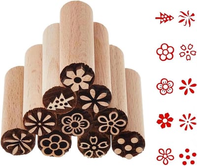 Houten stempels, broodjesstempels voor klei en keramiek, 1,5 cm diameter stempelset, bloemenpatroon keramiekstempels voor het maken van gebak, kleidecoratie en schilderen