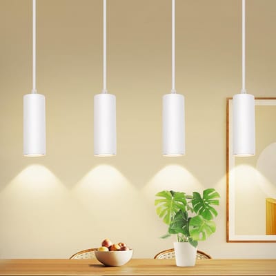 Glitzerlife - Hanglampen - Modern Minimalistisch - 4xGU10 - hoogteverstelbaar - Hout en Metaal - Ø60cm - Wit en Houtkleurig- geschikt voor woonkamer keuken café