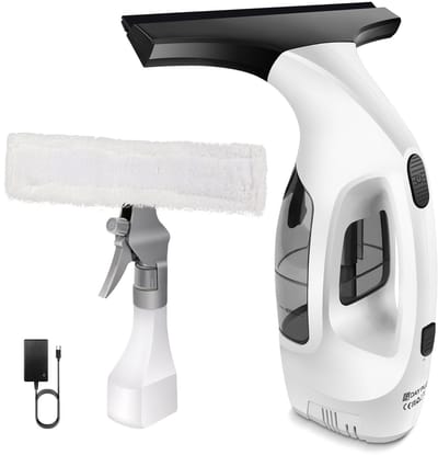 Amolass - Elektrisch Ruitenreiniger - Raamwisser - Ramenwasser - Oplaadbaar - Draadloos - Wit - 30-45Min Accu duur - 28x34x10,5cm