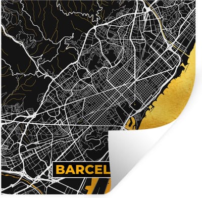 Muurstickers - Sticker Folie - Barcelona - Stadskaart - Plattegrond - Kaart - Goud - 100x100 cm - Plakfolie - Muurstickers Kinderkamer - Zelfklevend Behang XXL - Zelfklevend behangpapier - Stickerfolie