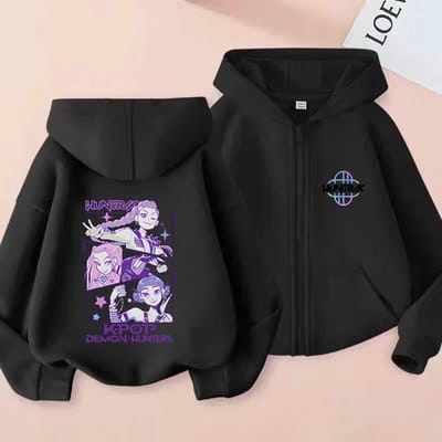 Chasseurs de Démons K-pop Film Sweat à Capuche Zippé Mode Veste Oversize Sweat-shirt Zippé Streetwear 140 black