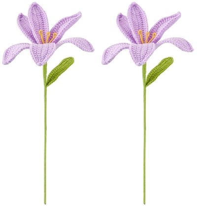 Dailygoody - Boeket Handgemaakte Kunstlelie - Gebreide Katoen - Lila - Faux Lelie Bloemen - Woondecoratie - Bruiloft en Feest