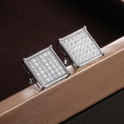 Boucles d'oreilles à tige carrées Huitan pour femmes, simples et élégantes, micro-pierres pavées en oxyde de zirconium, polyvalentes, entièrement scintillantes, bijoux tendance white