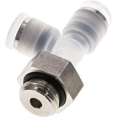 6mm x G1/4'' rechte hoek T-stuk PA/RVS Insteekfitting Buitendraad FDA Draaibaar EPDM