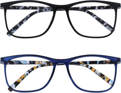 Grote Leesbril Unisex - 2 Stuks met stijlvol Patroon in Zwart en Blauw - +2,00 Sterkte