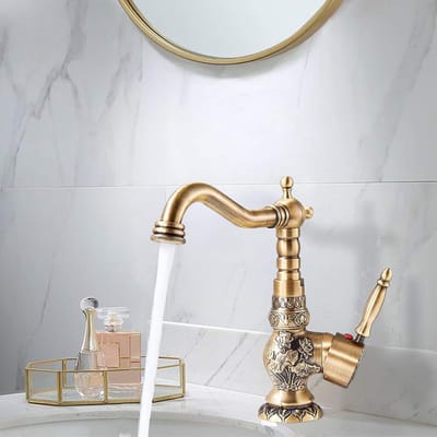 Badkamer Wastafelmitter Monocommand Laiton Delicate Gravé Antique Warm en koud Wastafelkranken