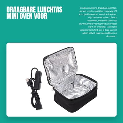 Dailygoods - Draagbare Lunchtas - Mini Oven voor Voedselverwarming - USB Oplaadbaar - Ideaal voor Camping en Picknick - Perfect voor School en Werk