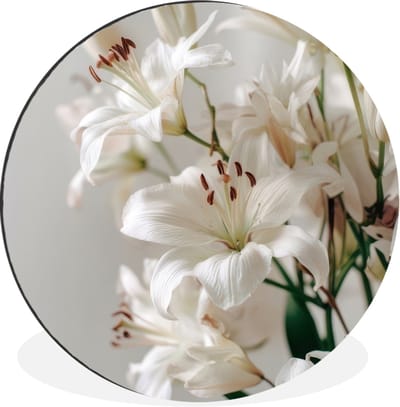WallCircle - Wandcirkel - Muurcirkel - Lelies - Boekte - Wit - Meeldraden - Aluminium - Dibond - 30x30 cm - Binnen en Buiten