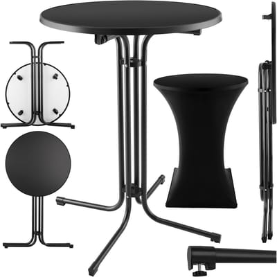 tectake® Statafel - Inklapbaar - Ø80 x 110 cm - Bistrotafel - Met Statafelrok - Statafelhoes - Sta Tafel met Hoes - Bartafel - Partytafel - Staantafel met Rok - Zwart