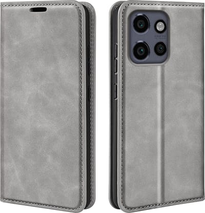 MobyDefend Hoesje - Geschikt voor Motorola Edge 50 Neo / Edge 60 Neo - Luxe Wallet Bookcase (Magnetische Sluiting) - Grijs
