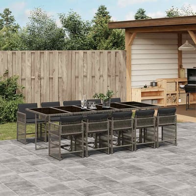 vidaXL - 11-delige - Tuinset - met - kussens - poly - rattan - grijs