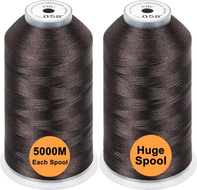 PolkaHome Set van 2 Polyester Machine Borduurgaren Enorme Spoel 5000M voor Alle Borduurmachines - Dark Brown