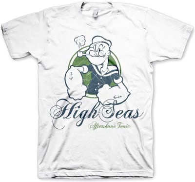 Popeye Heren Tshirt -S- High Seas Aftershave Tonic Wit