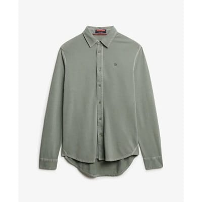 Superdry Vintage Destroy Piqué Overhemd met Lange Mouwen Khaki Grootte: L