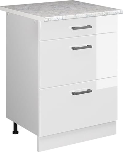 Vicco R-Line Keukenonderkast – 60 cm met laden, met marmeren werkblad Wit Hoogglans