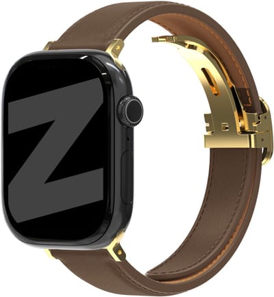 Bandz Apple Watch leren bandje D-Type - horlogebandje geschikt voor Apple Watch 1/2/3/4/5/6/7/8/9/10/11/SE/Ultra (2) (38/40/41/42mm) - donkerbruin