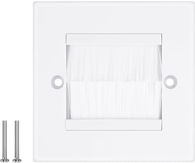 Flush-mounted box cover voor multimedia aansluitingen, 85x85mm wandcontactdoos met kabeldoorvoer en witte nylon borstels, 1 stuk
