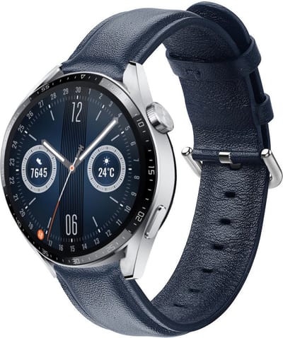 Strap-it Leren smartwatch bandje - geschikt voor Huawei Watch GT 2 / GT 3 / GT 3 Pro 46mm / GT 4 46mm / GT 5 & 5 Pro (46mm) / GT 4 46mm / GT 5 & 5 Pro (46mm) / GT 2 Pro / GT Runner / Watch 3 - Pro / Watch 4 (Pro) / Watch Ultimate - donkerblauw