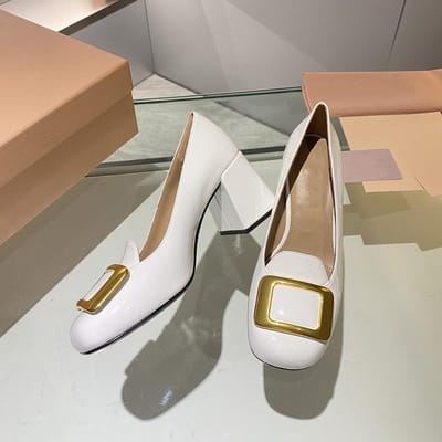 Mary Jane Enkelschoenen met Dikke Hak en Vierkante Gesp, Hoge Hak, Vierkante Neus, Laag Uitgesneden, Vintage Lakleer Lefu Schoenen 38 white