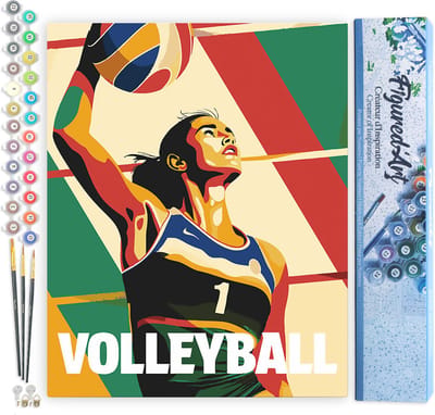 Figured'Art Schilderen op Nummer Volwassenen canvas Sportaffiche Volleybal- Handwerk acrylverf Kit DIY Compleet - 40x50cm zonder frame