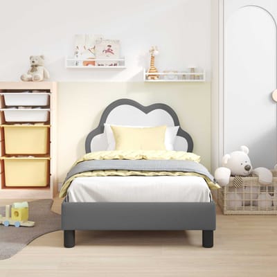 vidaXL - Kinderen - bedframe - met - hoofdboard - Lichtgrijs - 80 - x - 160 - cm - PU