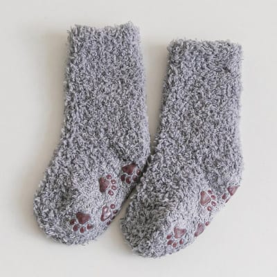 1 Paar Winter Koraalfleece Kindersokken Dik Warm Antislip Pasgeboren Meisjes Jongens Kniekousen Binnenvloersokken Voor 0-5 Jaar M(3-5 Years Old) grijs