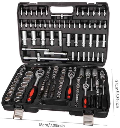 Casa Living Gereedschapskist - 191 Delige Set - Complete Ratels en Dopsleutelsset - Duurzame Opbergkoffer - Zwart - 34x18CM