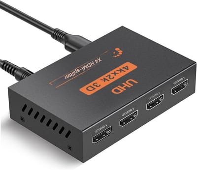 GELLDG HDMI Splitter 1 in 4 Out - HDMI Verdeler 1-naar-4 - Met Plastic Behuizing - 96x62x22mm - Geschikt voor PC Laptop HDTV Projector - Plug en Play - Alleen Spiegelmodus