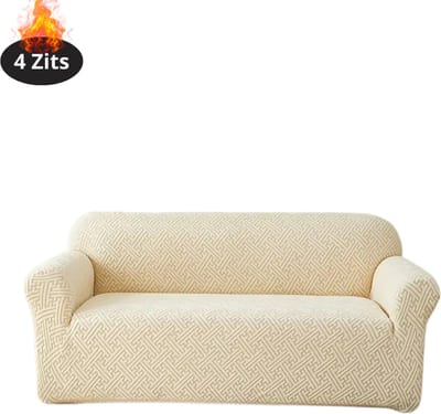 Livano Bankhoes - Bankbeschermer - Stretch - Sofa Cover - Effen - Beige - 4 Zits