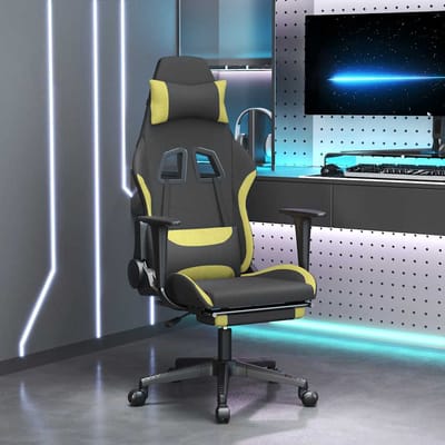 vidaXL - Massage - gamestoel - met - voetensteun - stof - zwart - en - lichtgroen