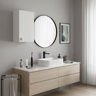 The White Stone Wandkast 1 Deur Wit Essen 40×69×33 cm | Ruimtebesparende Hangkast met Verstelbare Plank | Kant-en-klaar voor Badkamer, Keuken, Wasruimte en Hal