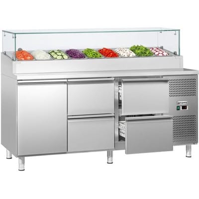 GGM Gastro Zubereitungstisch ECO - 1795mm - 1 Tür & 4 Schubladen - mit Glasaufsatz - für 9x GN 1/3