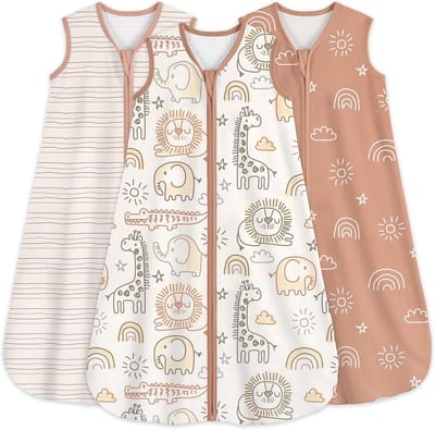 Set van 3 Zomerse Slaapzakken voor Baby's van 100% Katoen, 0.5 Tog, Geschikt voor Pasgeborenen en Baby's van 0-6 Maanden