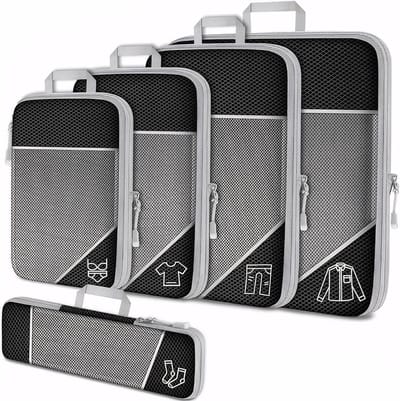 Famanu – Organizer voor reiskoffers - organizerset - compressiekoffer - zwart - 5 stuks - bagage-organizer - tassen voor koffer - rugzakken - vakantie - reizen