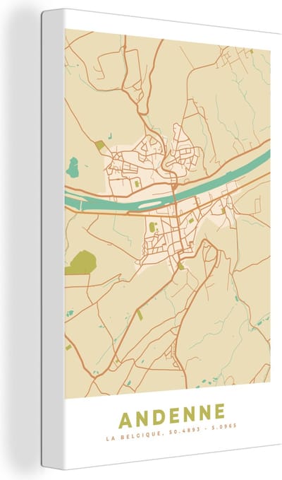 Canvas Schilderij België - Kaart - Andenne - Stadskaart - Plattegrond - 20x30 cm - Wanddecoratie
