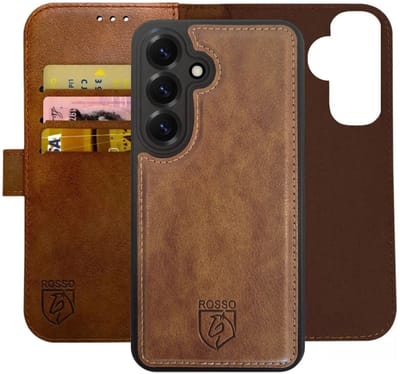 Rosso Element Geschikt voor Samsung Galaxy S25 | Uitneembaar 2-in-1 Hoesje | Luxe Portemonnee | Back Cover en Book Case | Pasjeshouder | Bruin