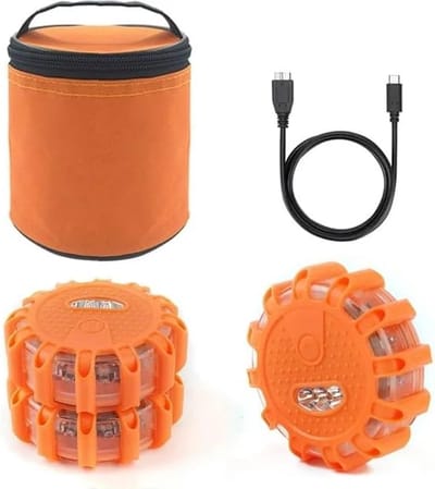 Oplaadbare LED Waarschuwingslampen 3 Set - 9 Lichtstanden incl. SOS - Magnetische Voet - Waterbestendig (IPX5) - Noodverlichting voor Auto & Weg - Incl. Autolader